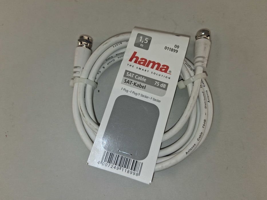 N185 Kabel Antenowy Satelitarny Hama 1,5m 75dB Wtyk F - Wtyk F Biały