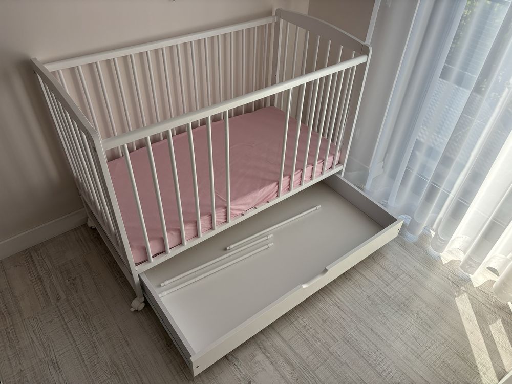 Łóżeczko 120x60 materac szuflada dostawka