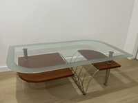 Mesa de centro sala em madeira cerejeira inox e vidro