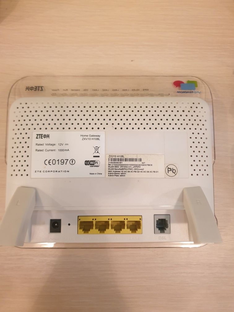 Модем WI-FI роутер від  Укртелеком ADSL модем ZXV10 H108L