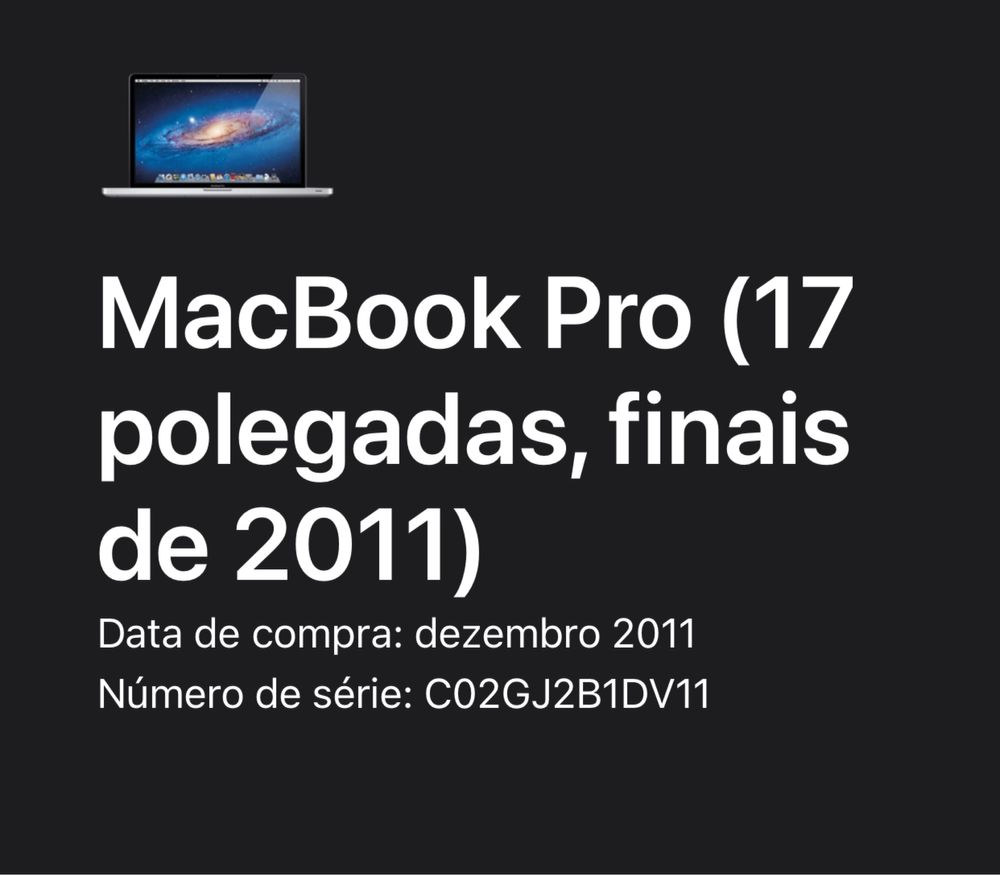 Mackbock pro 17  i7 8GB late 11