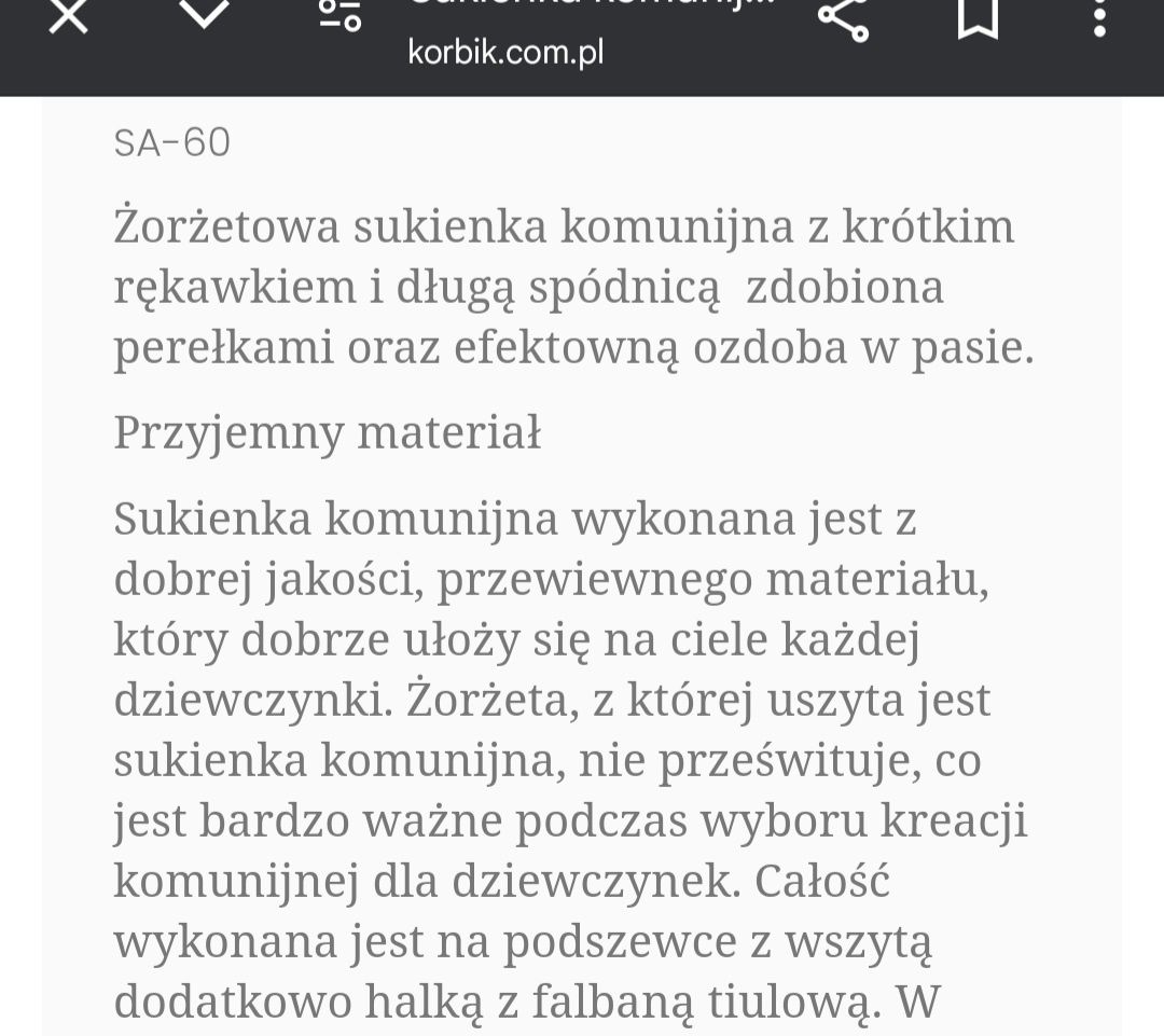 Sukienka komunijna  roz.140 żorżetowa+ DODATKI