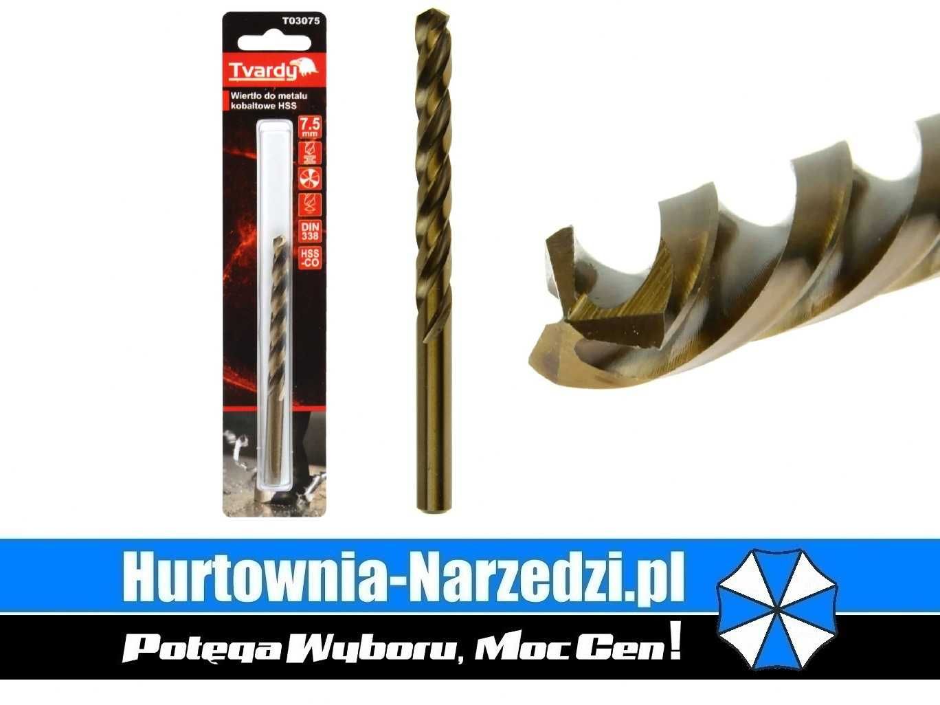 3-płetwy! Wiertło do metalu 5% kobaltu HSS M35 7,5mm Tvardy 7,5 mm