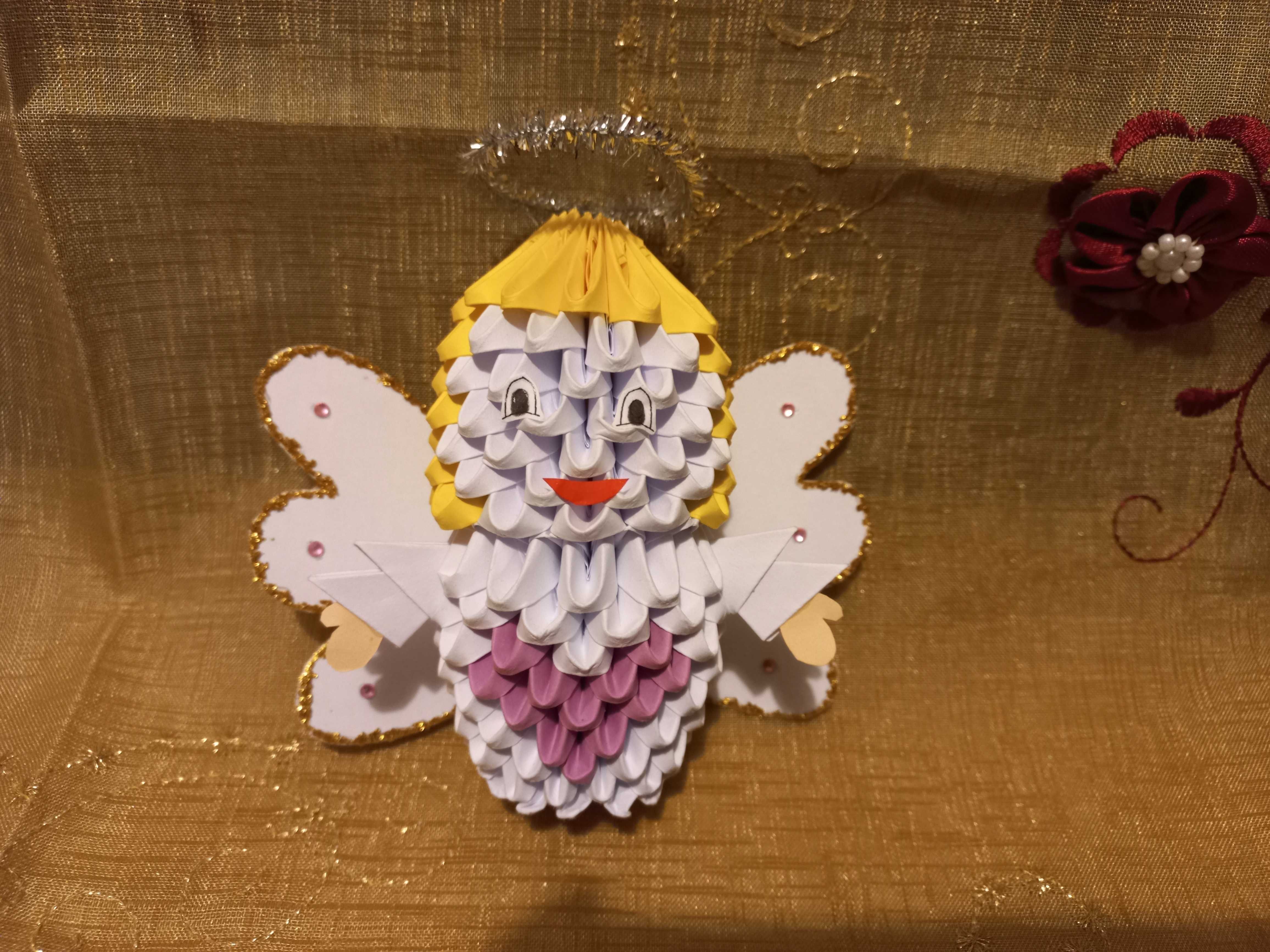 Złoty ANIOŁEK z sercem - rękodzieło na prezent, dekoracja origami