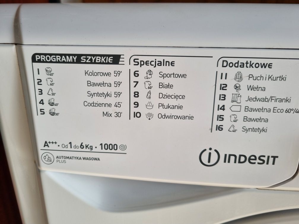 Pralka indesit na 6kg 1000obrotow  wirowania energooszczędna