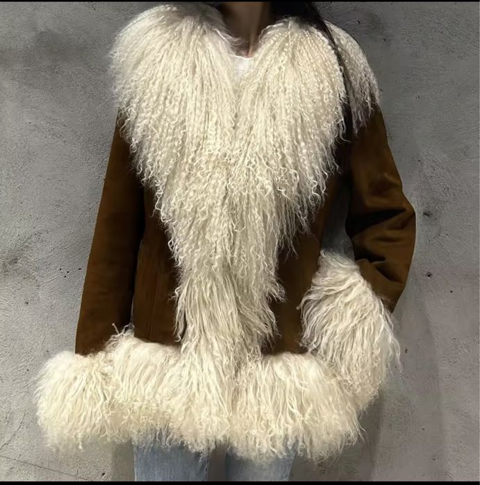 Kontantto kurtka kozuszek skora i futro z lamy xs-3xl