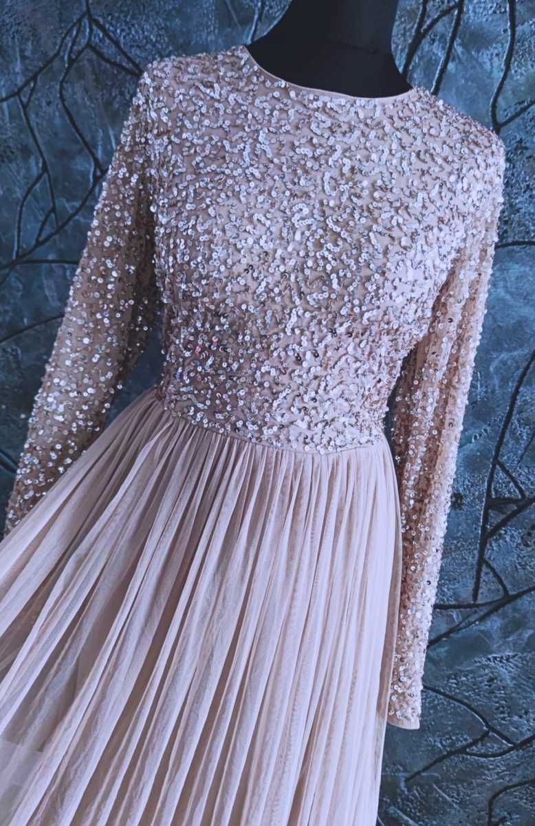 suknia wieczorowa cekinowa błyszcząca rozmiar xl 42 tiulowa długa