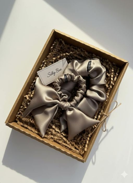 Jedwabne gumki do włosów zestaw prezentowy SilkyBoo scrunchie handmade