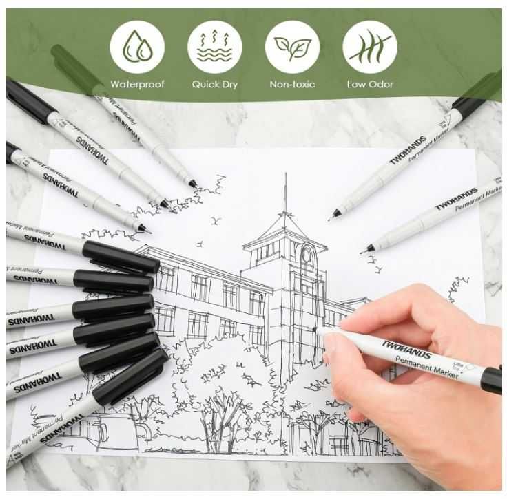 Markery/cienkopisy permanentne 0.5mm TWOHANDS 12 sztuk kolor czarny