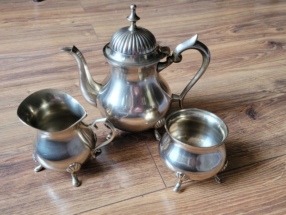 zabytkowy zestaw vintage dzbanek + mlecznik + cukiernica plater