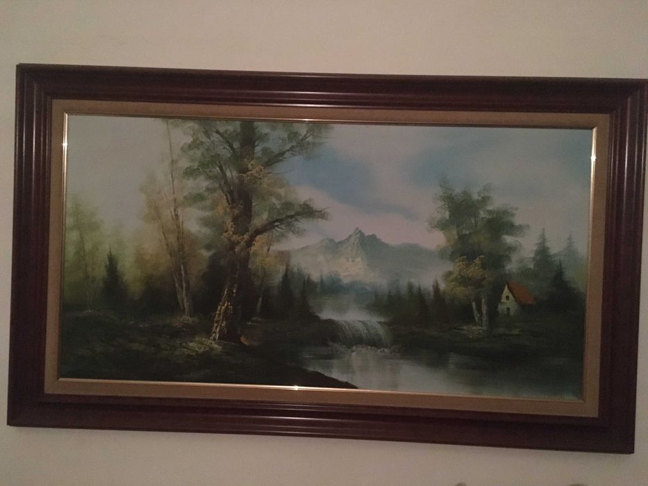 Quadro com casa e cascata