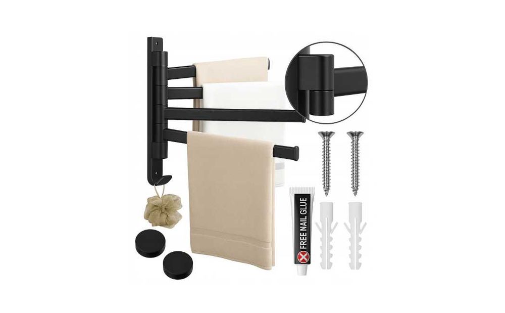 Wieszak Łazienkowy Na Ręczniki Uchwyt Metalowy Czarny Ścienny Solidny