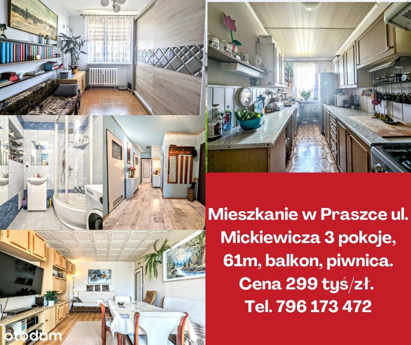 Mieszkanie 3 pokoje 61m, balkon, piwnica