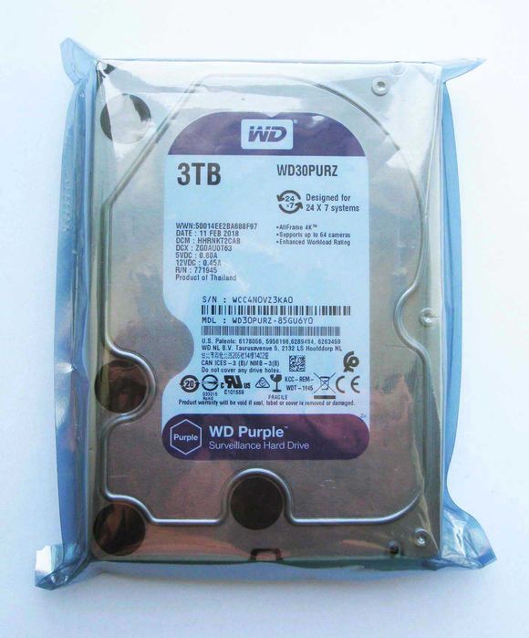 WD Purple 3TB (Новый, запечатан) для видеонаблюдения