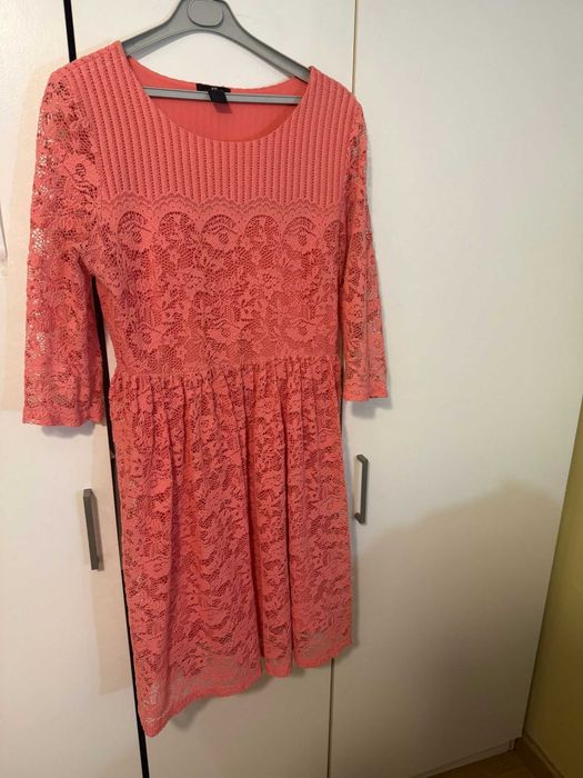 Vestido Estilo Renda Rosa Salmão L H&M