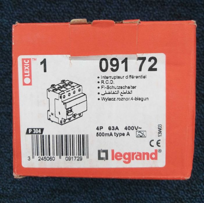 ПЗВ дифреле (УЗО) 63А 500мА 4 полюси тип АC Legrand (09172)