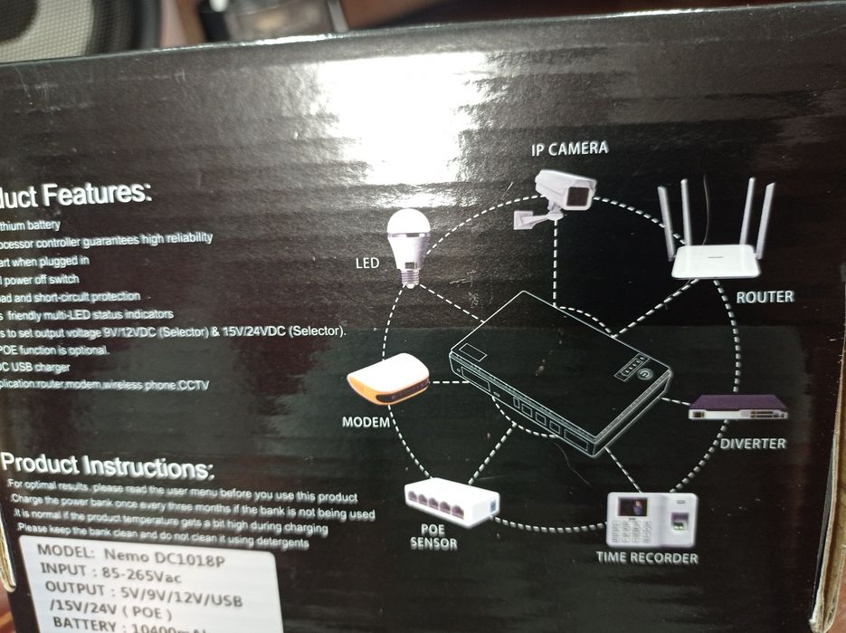 ИБП универсальный повербанк для роутера, mini ups 5v.9v,12v,USB,10400m