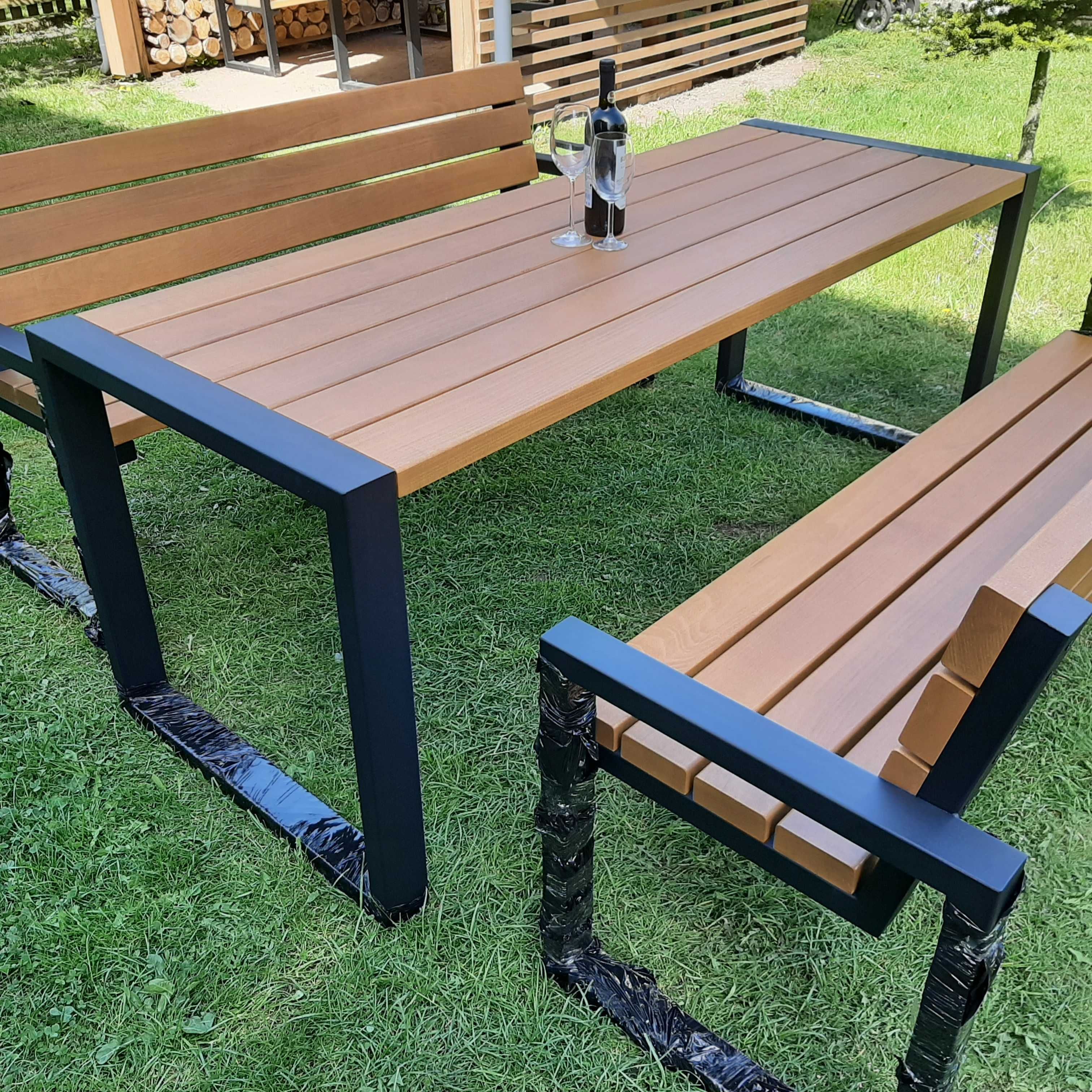 LOFTOWY Zestaw Ogrodowy Loft Metalowe Nogi Solidny Profil Deski BUK