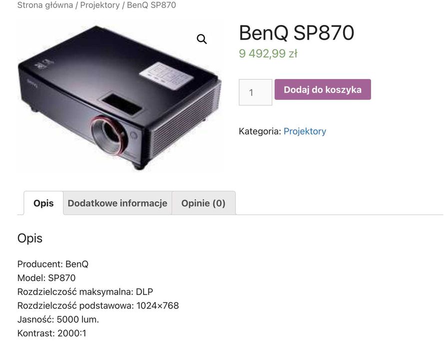TANIEJ - Rzutnik BenQ SP870 z uchwytem