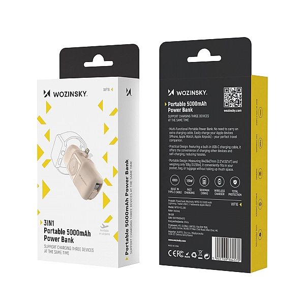 Mini powerbank Wozinsky WF16-YLS 5000mAh 15W Lightning z wbudowanym ka