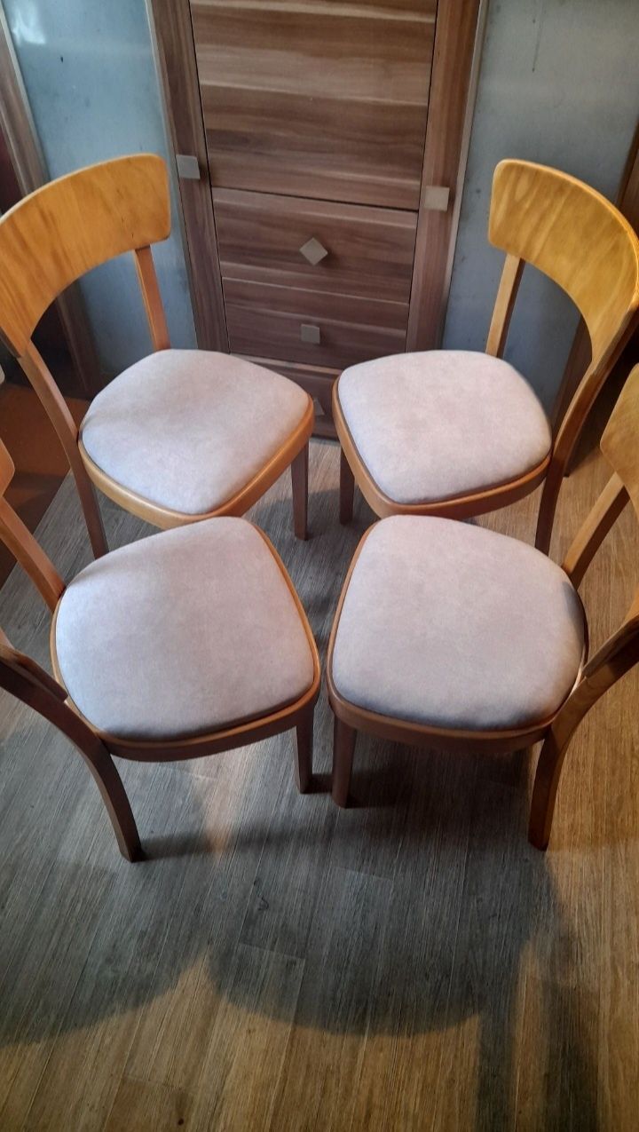 Antyk Stół okrągly orzech i 4 krzesła art deco .Nowe.