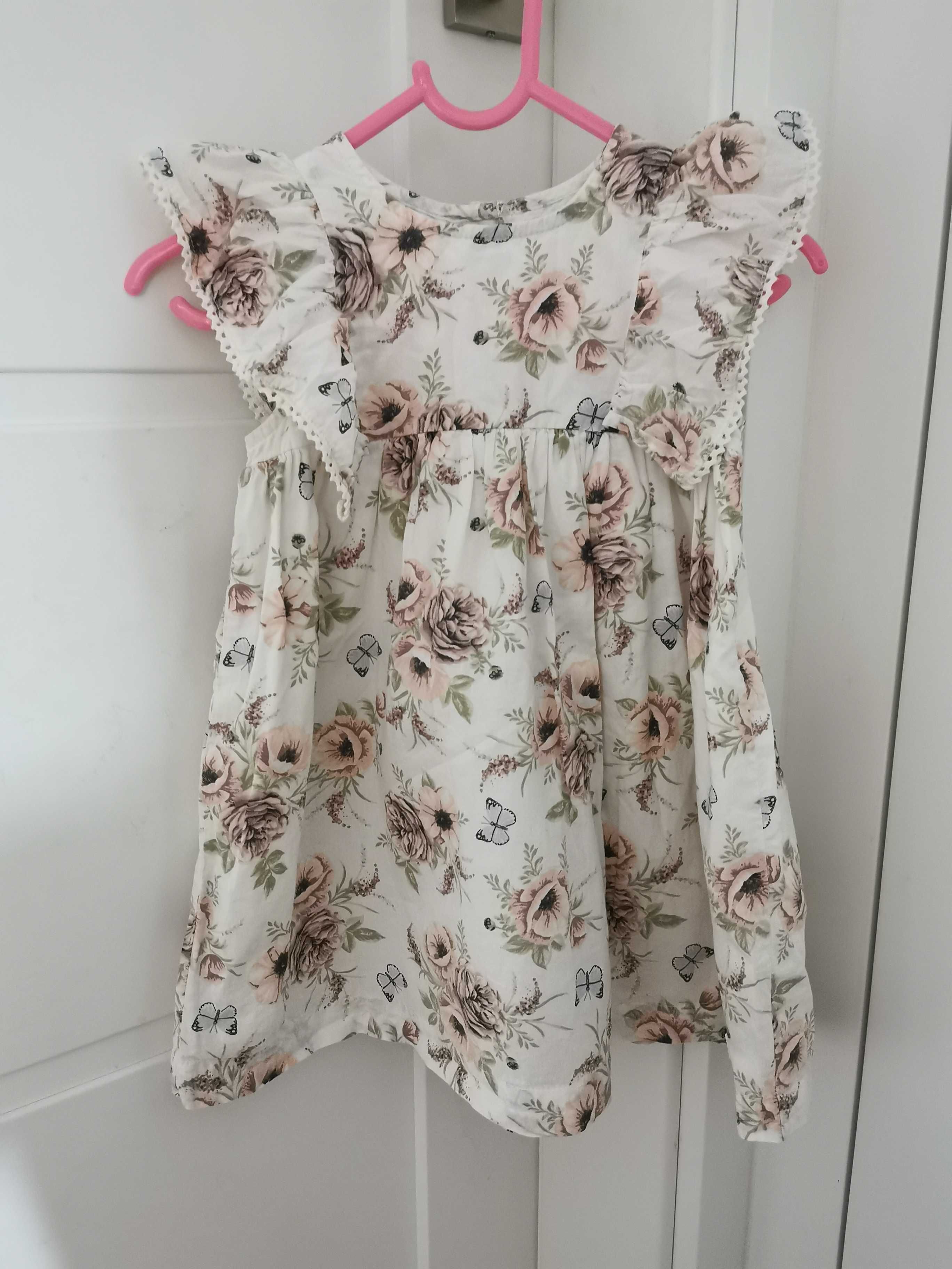 Newbie 92, Zestaw Sukienka w roze i motyle + opaska