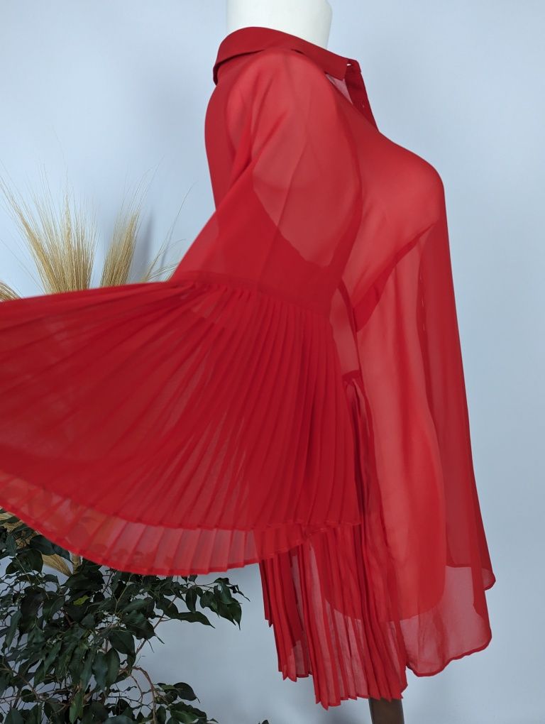 Czerwona lekka długa elegancka bluzka plisowana MSmode XL 42