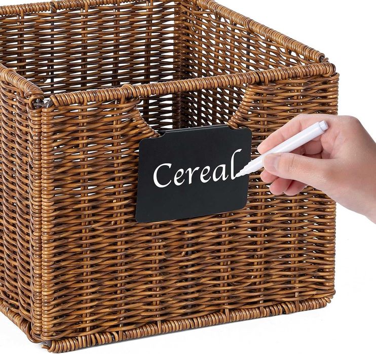 Kosze wiklinowe plastikowe z etykietami 4 szt. brązowe 27x23x19 cm