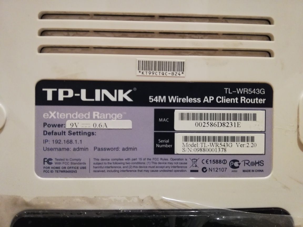 Router TP-LINK TL-WR543G