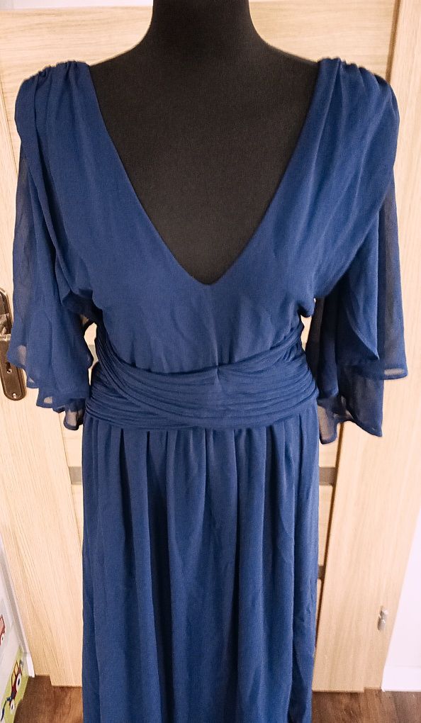 Boohoo Granatowa sukienka maxi 46 plus size curve wesele