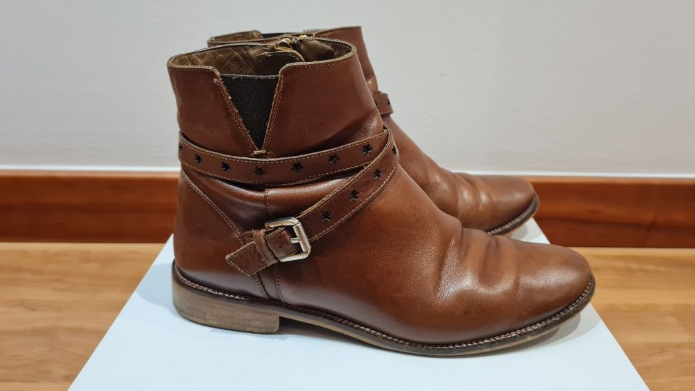 Botins castanhos em pele, massimo dutti, 36