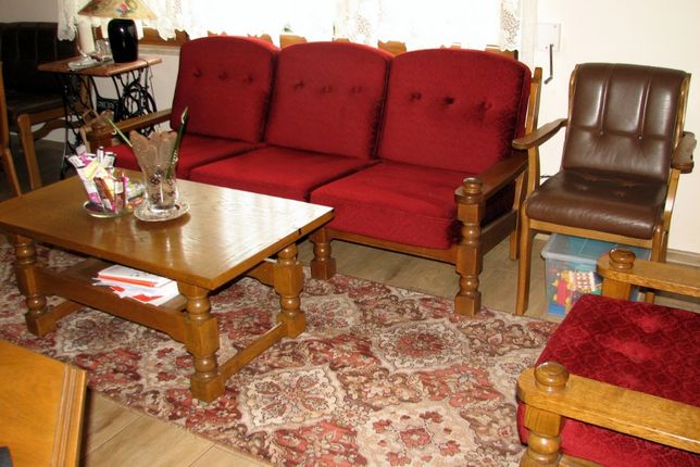 Zestaw : sofa,fotel ,ława dębowe rustykalne RUBENS