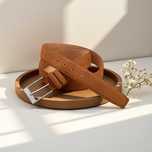 Nowy zamszowy pasek w kolorze camel r. 120