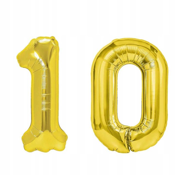 Zestaw balonów w kształcie cyfry 10 złoty 100cm