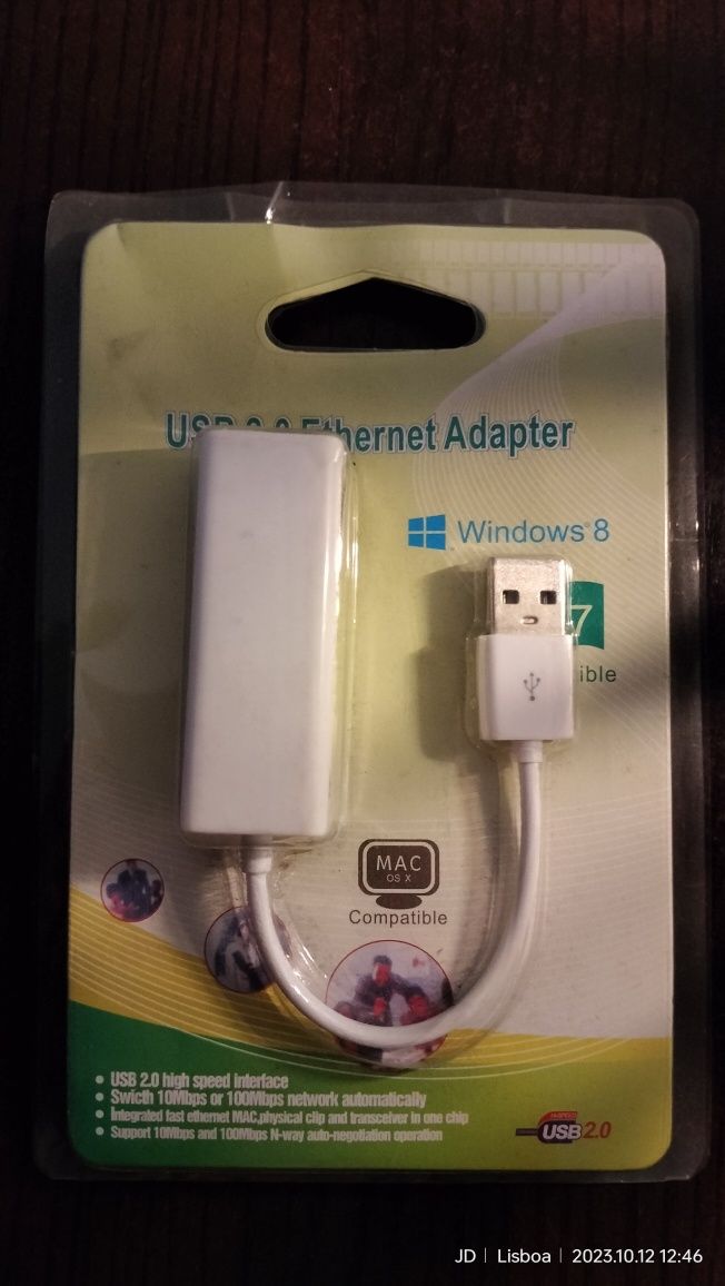 Adaptador USB 2.0 ethernet para ligar computador a internet por cabo