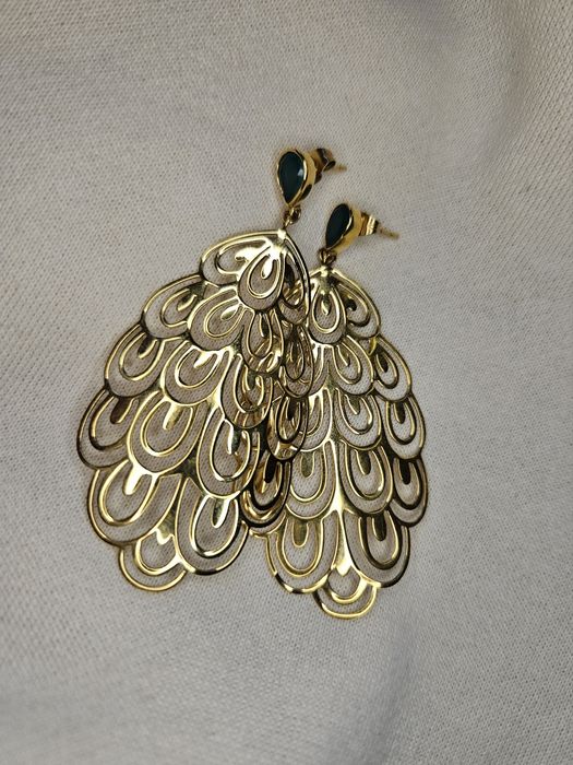 Lilou – pozłacane kolczyki z onyksem – model Pawie, Art Nouveau