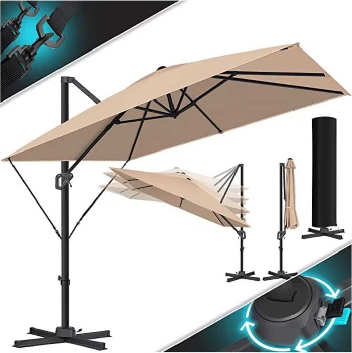 Parasol ogrodowy przeciwsłoneczny 300x300x235 UV obrotowy beżowy