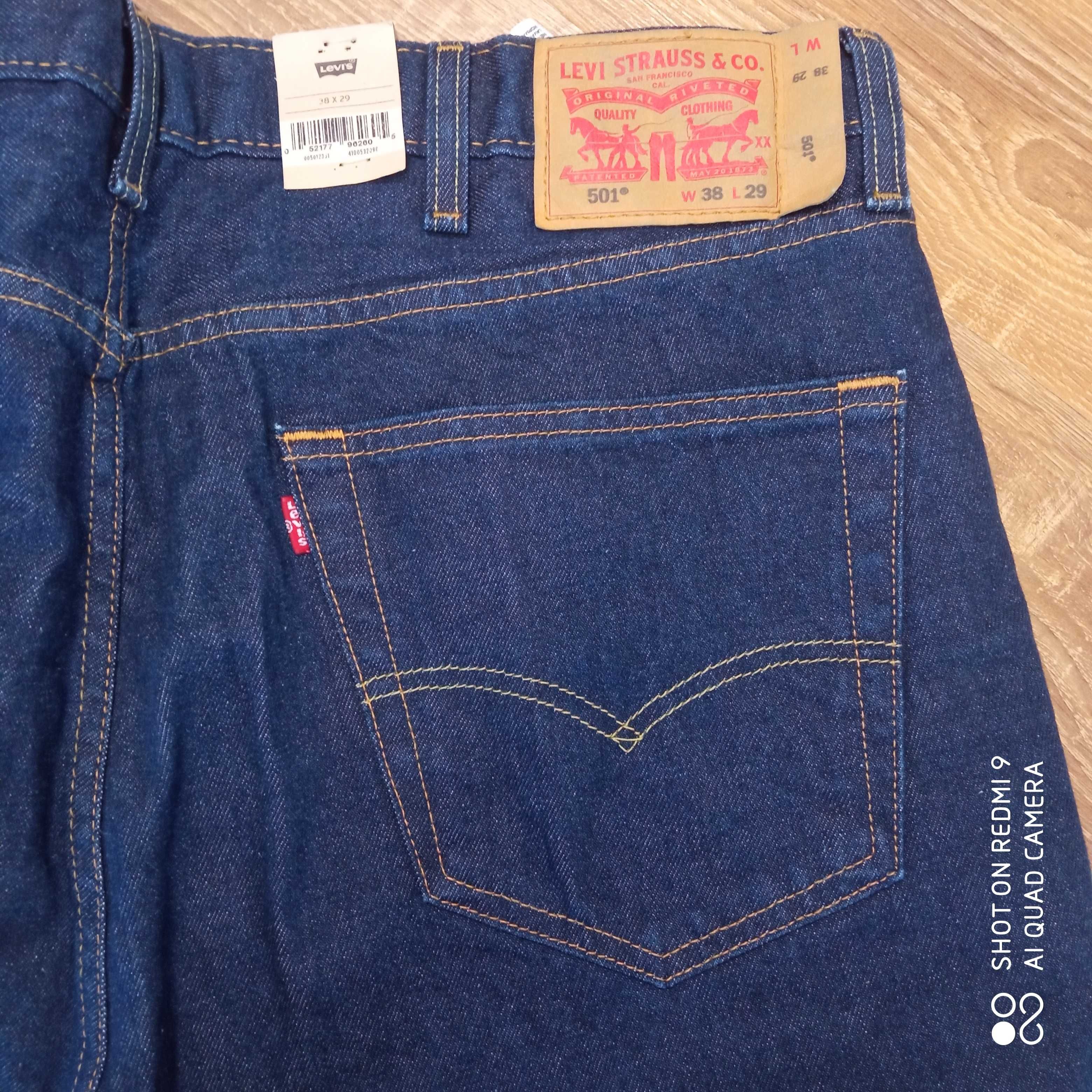 Męskie spodnie jeansy Levis 501 Levi's W38L29 38X29 38/29 nowe granat