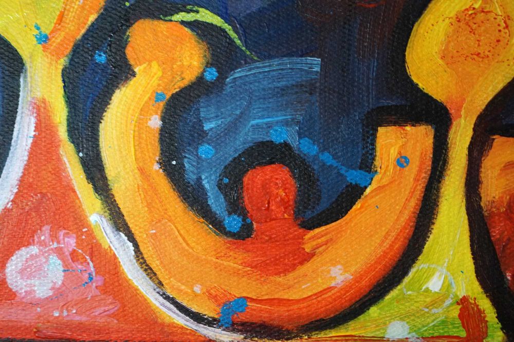 Duży kolorowy obraz olejny lew w koronie ręcznie malowany abstrakcja