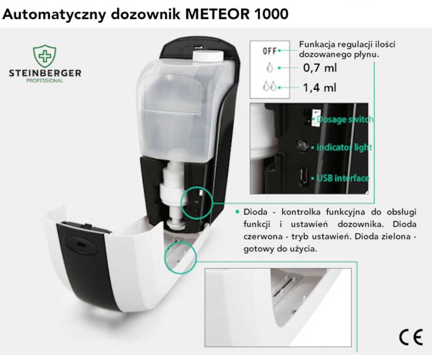 Dozownik automatyczny płynów dezynfekcyjnych (mgiełka) METEOR 1000 ml