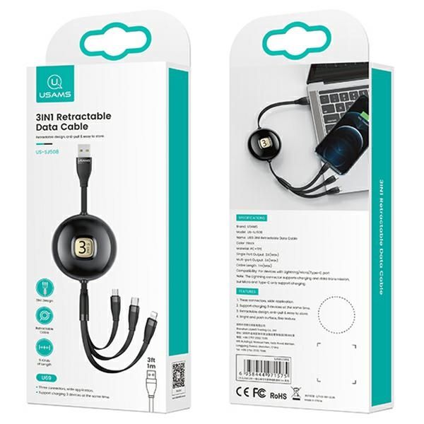 USAMS Kabel U69 3w1 1m niebieski/blue(lightning/microUSB/USB-C)