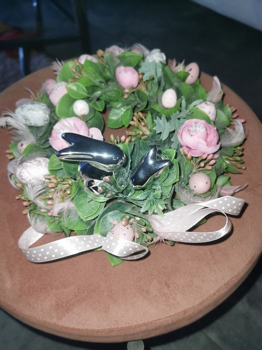 WIANEK wielkanocny PUDROWY zajączki JAJKA srebrne