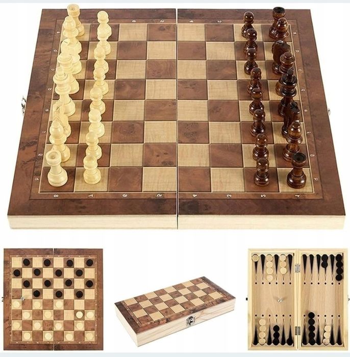 Szachy drewniane warcaby gra 3w1 szachownica 29x29 cm
