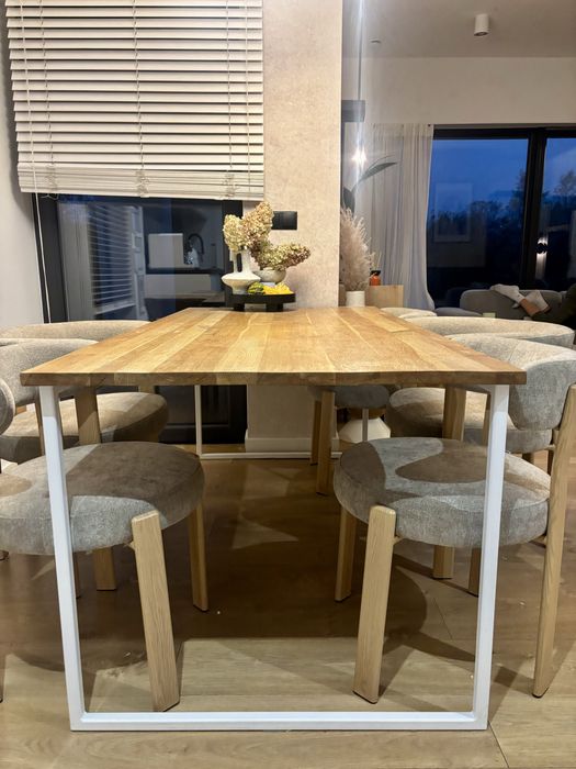 Stół z blatem drewnianym na białym stelażu 180 cm