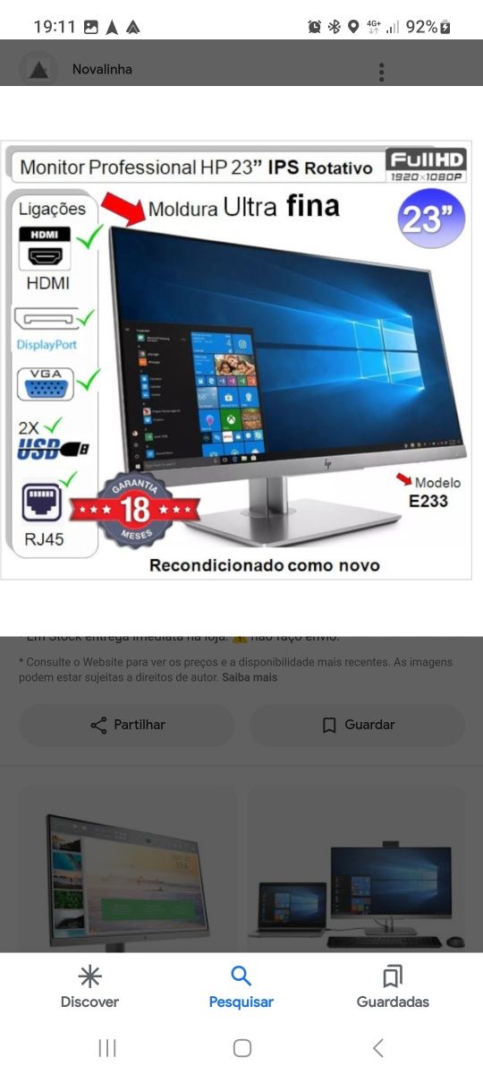 PC HP mais monitor HP