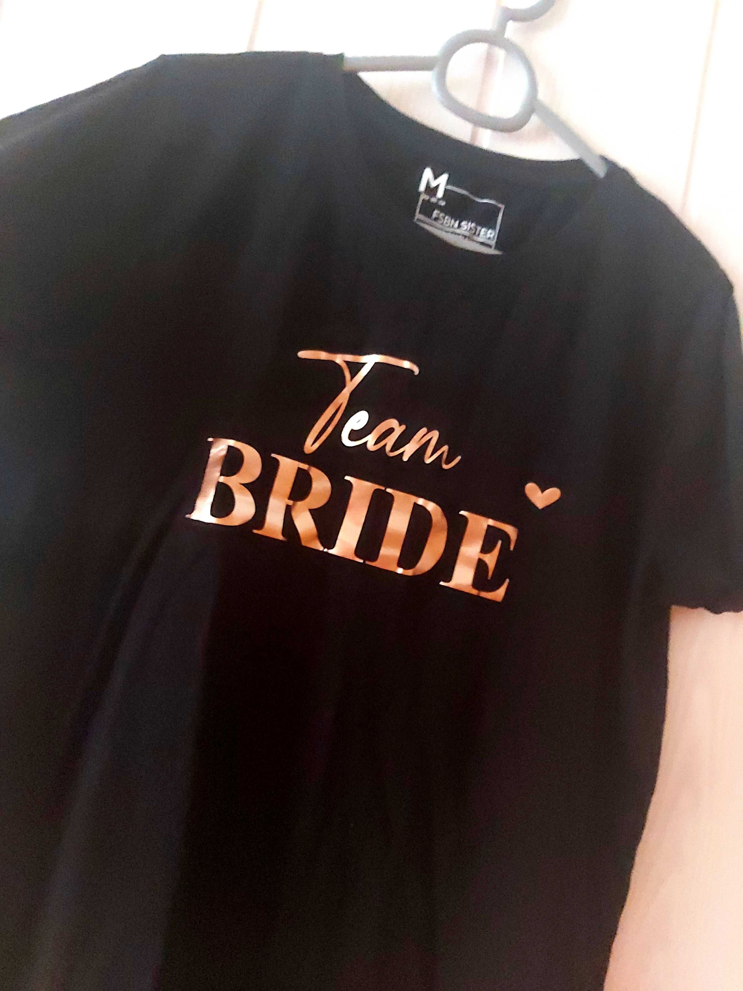 Czarna koszulka t shirt Team Bride panna młoda ślub roz M nowa