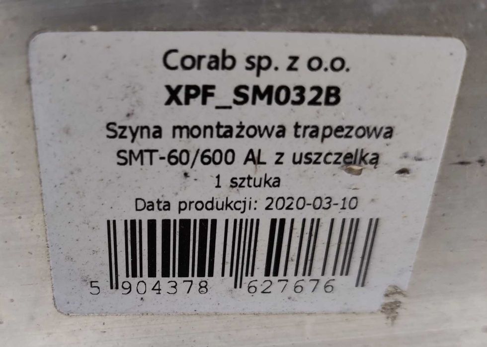 Szyna montażowa trapezowa SMT-60/800 i 60/600 AL z uszczelką