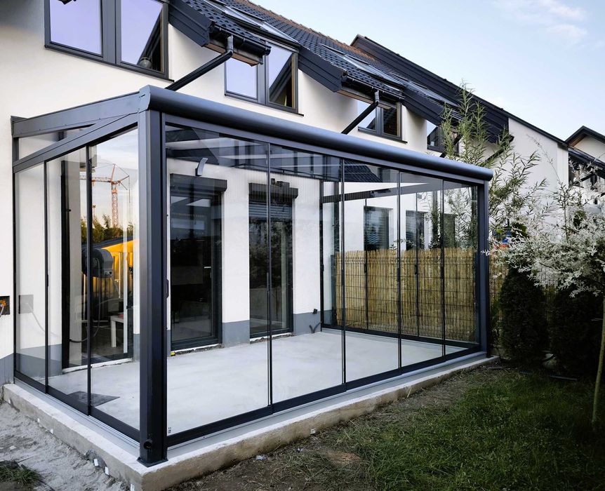 Ogród zimowy SZKLANY Zabudowa tarasu 506x300 Cena z Montażem