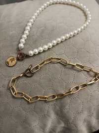 Naszyjnik z sztucznych perełek i łańcucha