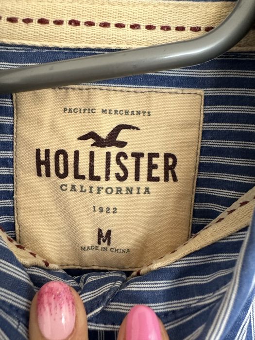 Koszula męska z długim rękawem w paski niebieska Hollister M
